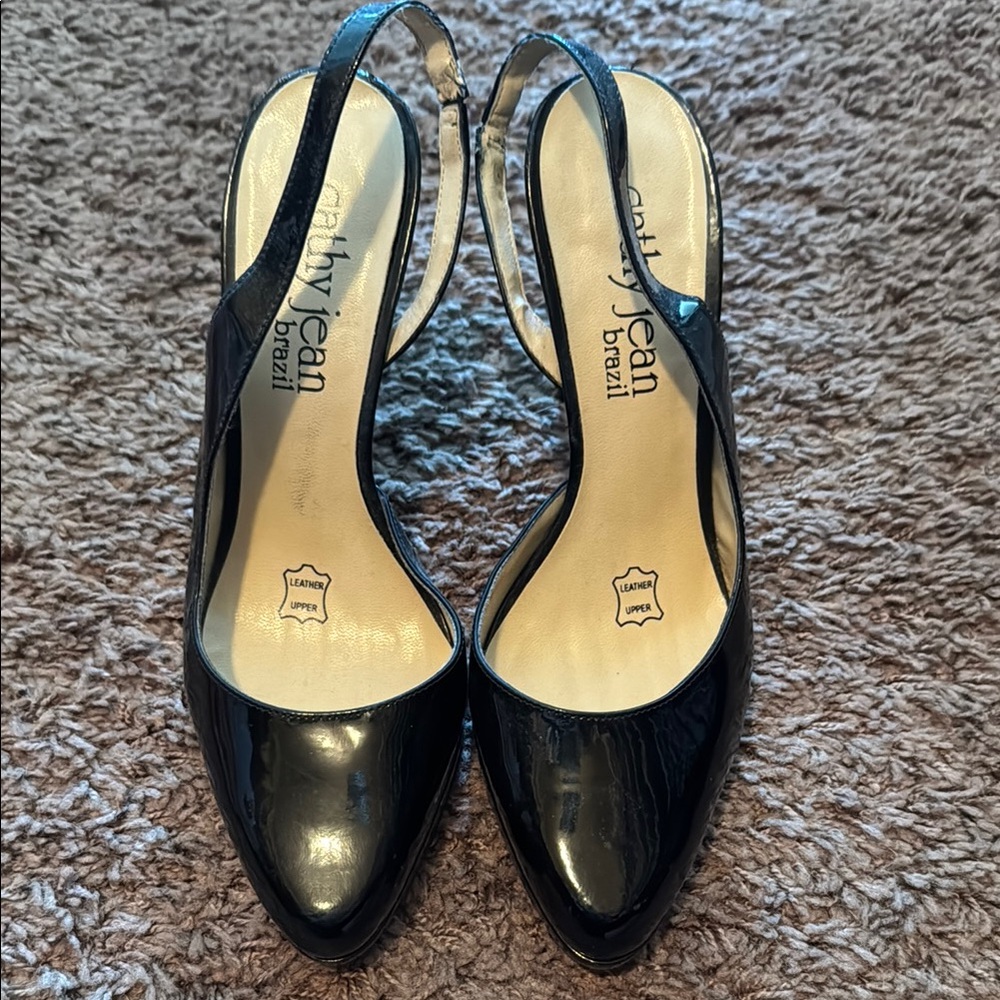 Cathy Jean Black Patent Slingback Heels